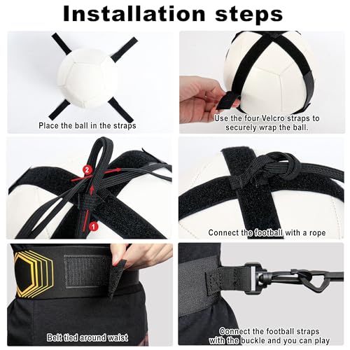 Soccer/Volleyball/Rugby Trainer, Football Kick Throw Solo Practice Training Aid Control Skills Adjustable Waist Belt for K...
