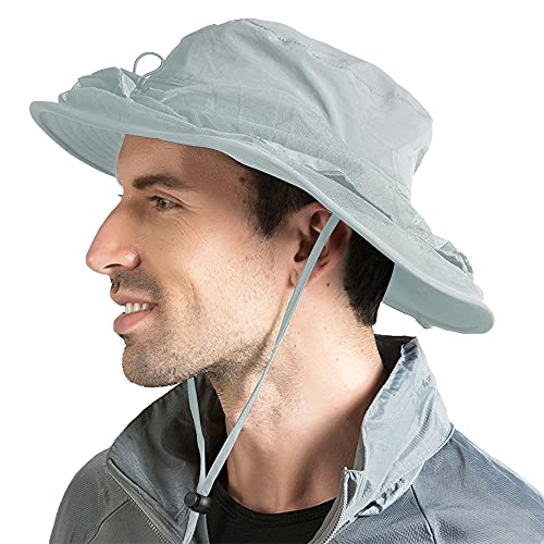 Peicees 2Pcs Head Net Hats for Men Women Adventure Fishing Hat Safari Hat for Hunting Camping Hiking, Light Gray and Dark ...