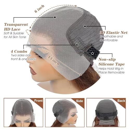 Honey Blonde Ombre Lace Front Wig Human Hair 13x6 HD Transparent Straight Lace Front Wigs Pre Plucked 200% Density 4/27 Colored Human Hair Wig for Women 24 Inch