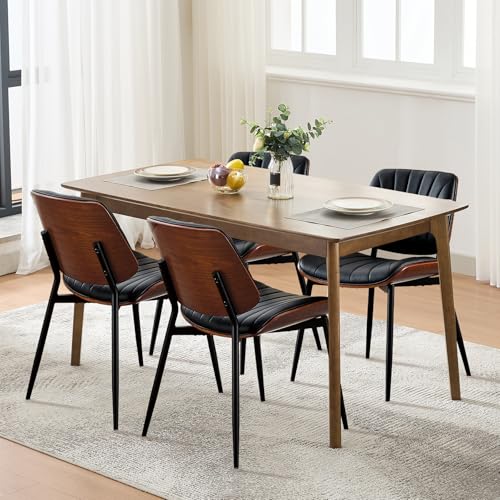 IDEALHOUSE Dining Chairs Set of 2, Mid Century Modern Dining Room Chair, Upholstered PU Leather Kitchen Chairs with Walnut...