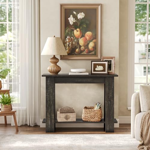 LITTLE TREE 41.3-Inch Console Table, 2-Tier Shelf, Small Sofa Table Behind The Couch, Accent Entryway Table for Living Room, Hallway, Entrance, Black