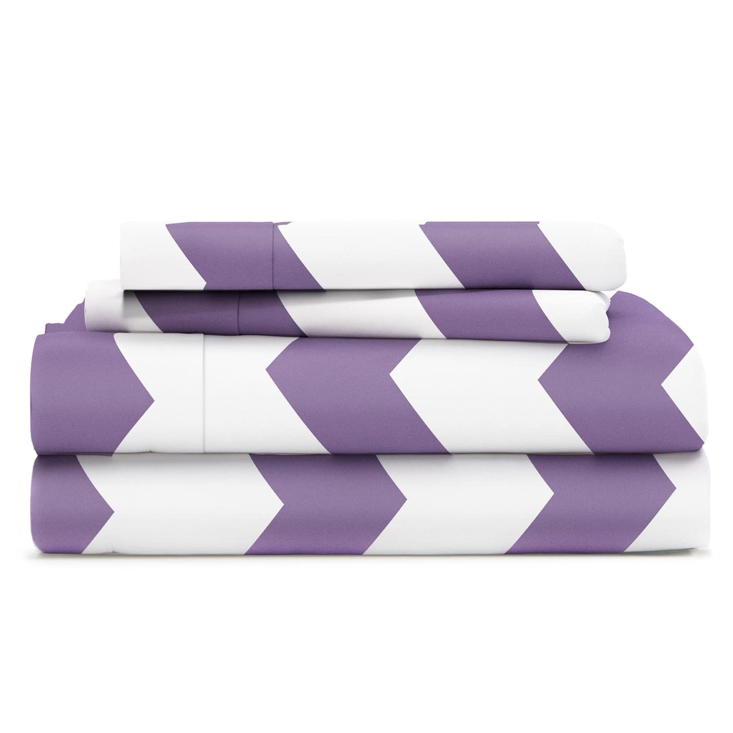 Cosy House Collection Everyday 1500 Series Bed Sheet Set - Ultra Soft & Cool Hotel Bedding - Deep Pocket - Wrinkle, Stain and Fade Resistant - 4 Piece Set (Cal King, Purple Chevron)