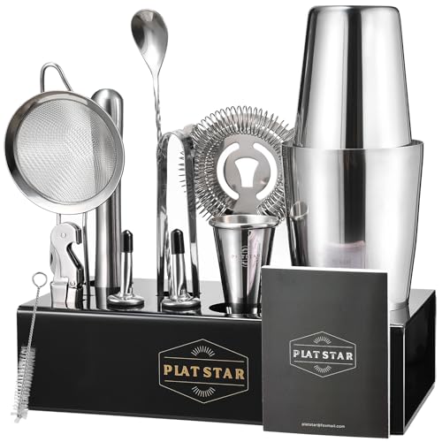 Plat Star Mixology Bartender Kit | Home Bar Set Cocktail Shakers Bartending Kit | Bar Tools Boston Shaker Set with Stand |...