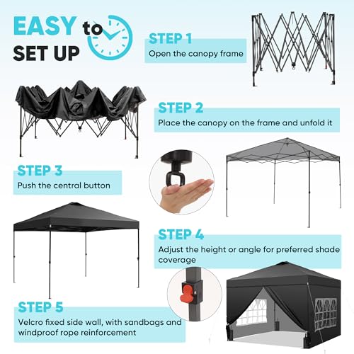 GDY 12x12 Pop Up Canopy Tent with 4 Sidewalls, Easy Set up with One Push Lift Gazebo with Wheel Bag and4 Sandbags,Carpas f...