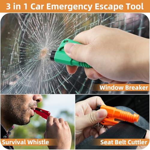 JINRUITOP 16Pcs Car Window Breaker Key Chains, Portable 3 in 1 Glass Breaker/Seat Belt Cutter/Survival Whistle, Safety Eme...