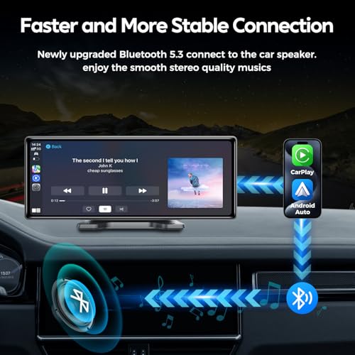 JATAZA 10.26" Wireless Apple Carplay Screen for Car, Secure Strong Bracket, Portable Apple CarPlay& Android Auto Car Stere...