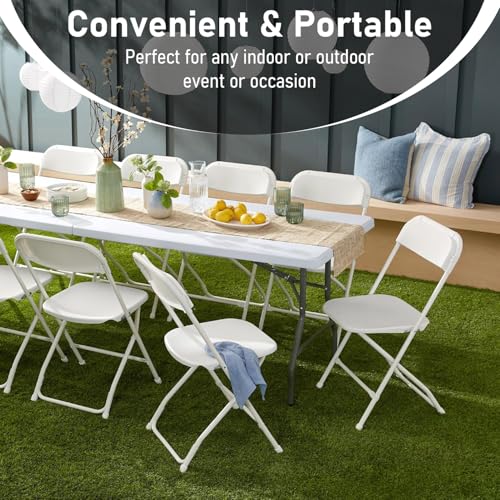ONUUNPY 6ft Heavy Duty Portable Folding Table - Plastic Dining Table Indoor/Outdoor White Plastic Table for Parties, BBQs,...