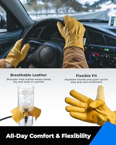 toolant Winter Work Gloves for Men, Insulated Leather with Water Resistance and Abrasion Protection for Cold Weather