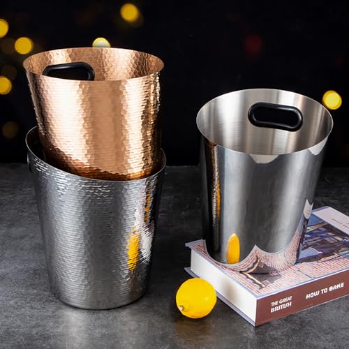 Stainless Steel Champagne Bucket with Ice Tongs - Stainless-Steel Beverage Tub - Diagonal Ice Bucket with Handle for Cockt...