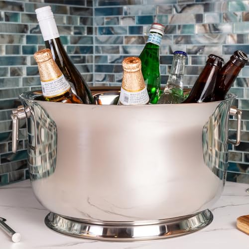 Sol Living Insulated Beverage Tub Large Ice Bucket with Handles Double Wall Stainless Steel Ice Bucket and Cooler for Win...