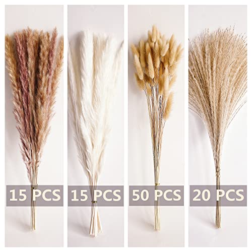 100 PCS Small Boho Pampas Grass, 17" Naturally Dried Pompas, Pampas Grass Decor for Wedding , Boho Party Decorations, Tabl...