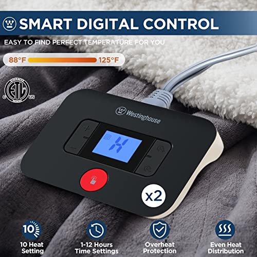 Westinghouse Electric Blanket Queen, Heated Blanket Queen Size with 10 Heating Levels and 1 to 12 Hours Heating Time Setti...