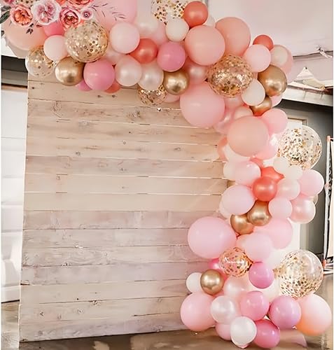 100PCS Pink Balloons Garland with Pink and White Balloons Confetti Balloons for Birthday Party Bridal Baby Shower Engageme...
