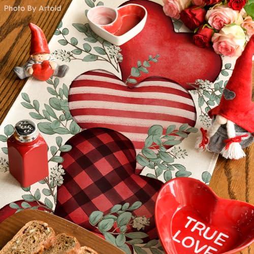 Artoid Mode Eucalyptus Hearts Valentine's Day Table Runner, Holiday Kitchen Dining Table Decoration for Home Party Indoor ...