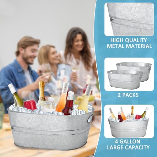 2 Pack 3 Gallon Galvanized Tub Ice Buckets for Parties Portable Beverage Tub Champagne Bucket Metal Ice Buckets for Cockta...
