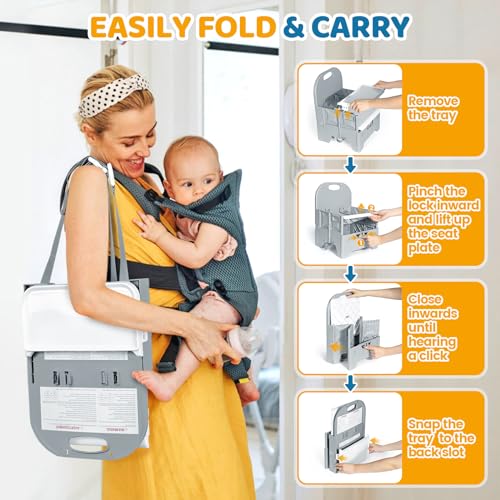 Orzbow Portable High Chair with Tray, Foldable Booster Seat for Travel Toddlers 6-36 Months, Baby Chair for Dining Table, ...