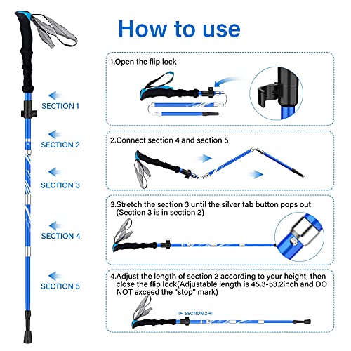 BISINNA Collapsible Trekking Hiking Poles- 2 Pack Folding Aluminum Walking Sticks with Quick Lock System 4 Season Accessor...