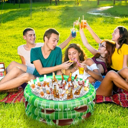 Fourluoo Football Part Decoration Inflatable Football Cooler Blow up Summer Beach Pool Drink Holder Ice Tray Food Drink Co...