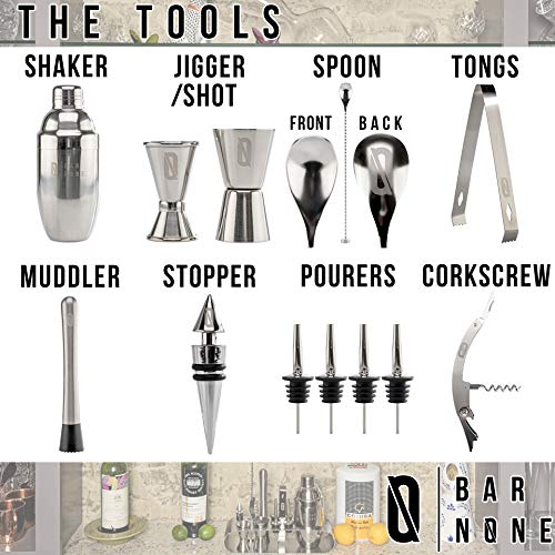 BAR NONE The Cocktail Set | 12-Piece Stand Bar Set Exquisite Quality Bartender Kit Tools | Martini Shaker Jigger Shot Mudd...