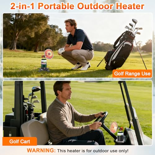 Golf Cart Heater, 2000℉ Portable Propane Heater with Dual Bases, Cup Holder & Foldable Cylinder Stand, for EZGO Yamaha Clu...