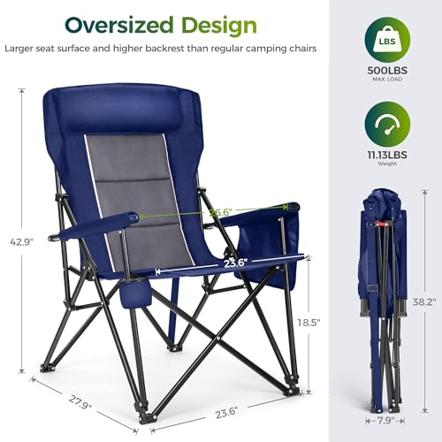 ALPHA CAMP Oversized Folding Camping Chairs High Backrest Heavy Duty Lawn Chairs for Adults Support 500 LBS Portable Camp ...