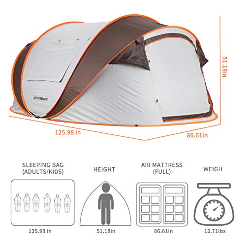 EchoSmile Instant Pop Up Camping Tent, 2/4/6 Person, Easy Setup Tent, Water Resistant Dome, Portable with Carry Bag