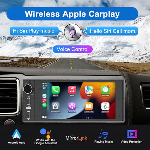 Single Din Touchscreen Radio Wireless Apple Car Play Wireless Android Auto, 6In Single Din Car Stereo with Mirror Link Blu...