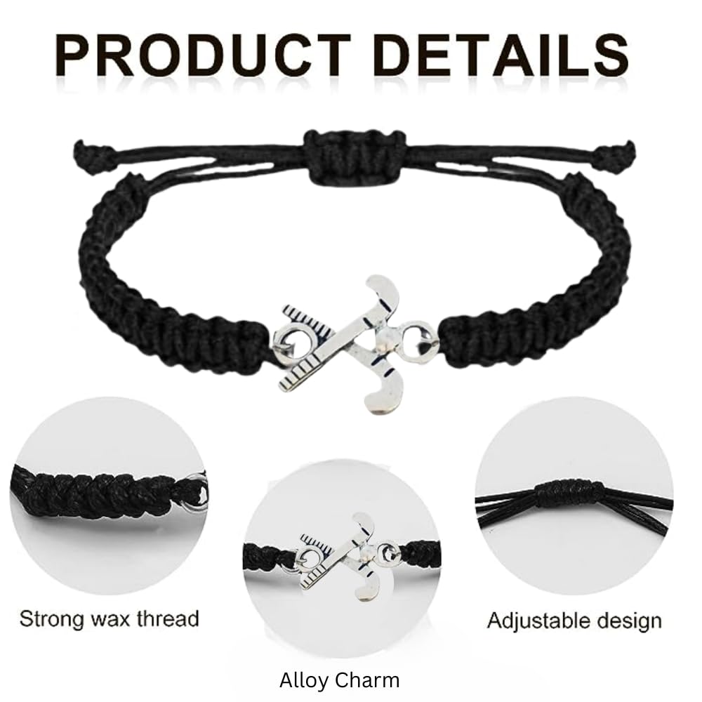 Sportybella Purple Field Hockey Charm Bracelet - Adjustable Teen Bracelet with Stick Charm. Field Hockey Jewelry Gifts for Playe