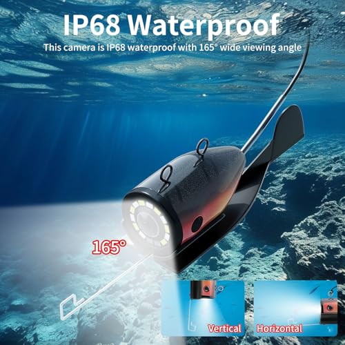 EIXAUP Underwater Fishing Camera, 7 inch HD IPS Monitor 1200TVL IP68 Wateproof Camera with 6 Pcs LED Lights + 6 Pcs IR Inf...