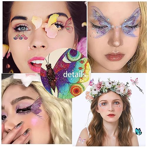 18 Sheets Glitter Temporary Tattoos for Women, Rosymormor Fairy Butterfly Flower Fake Tattoos for Party Favors, Face Glitt...