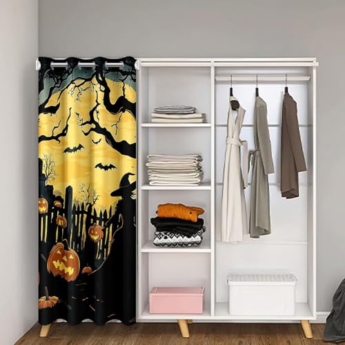 Halloween Style Door Curtain 42" W x 84" L Pumpkin Lantern Moon Blackout Curtain for Closet Door Gothic Style Curtain Tapestry for Hallway Living Room