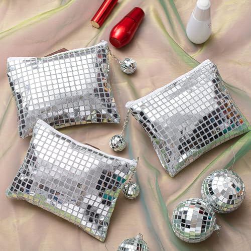 Locmeo 20 Pack Disco Makeup Bags Pop Star Party Favors Portable Glitter Sequin Mirror Cosmetic Organizer with Zipper, Suit...