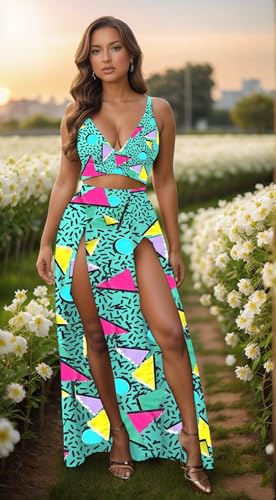 2 Piece Sets for Women Summer Sexy Double High Split Maxi Dresses Skirt Set Beach Swimwear Cover Ups Vacation Outfits