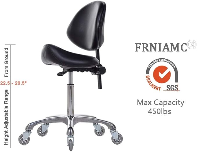 FRNIAMC Adjustable Saddle Stool Chairs with Back Support Ergonomic for Medical Clinic Studio Salon Office and Home (Black)