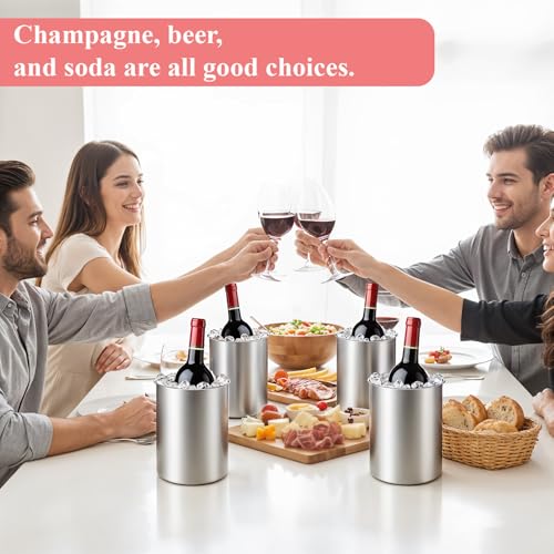 4 Pcs Stainless Steel Wine Ice Bucket, Wine Bottle Cooler, Insulated Champagne Ice Bucket, Keeps Cold for Hours, Fits Most...