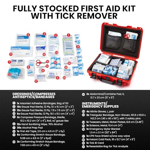 NANUK 910 Waterproof First Aid Kit 146pcs – Durable, Pre-Stocked First Aid Emergency Kit with Bandages, Tick Removal Tool,...