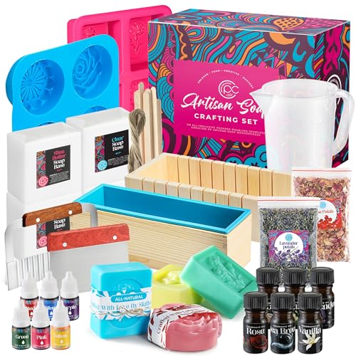 Soap Making Kit with Melt & Pour Base, Cutting Box, Molds, Fragrances - for Adults & Kids by Prime Creations.