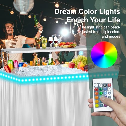 IWDOO 4 Foot Led Ice Cooler Table, Two-Tier Outdoor Cooler Table with Removable Matching Skirt LED Light Strip Drain Plug ...