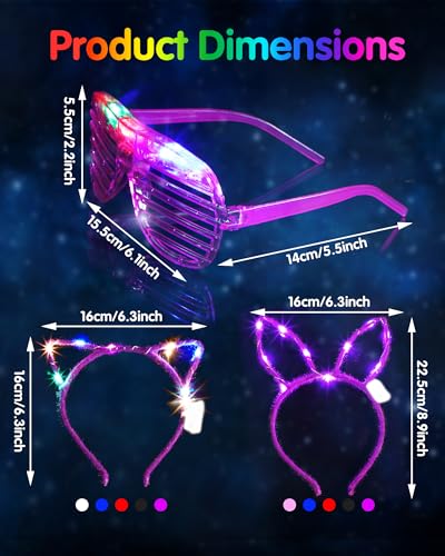 Honoson Light Up Glasses LED Cats Headband Rabbit Headband for Adults Party Favor Packs