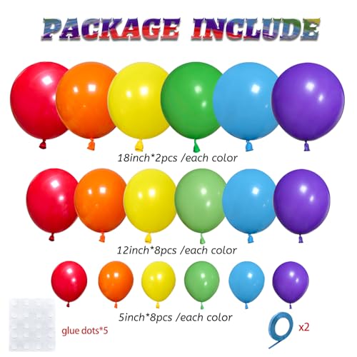 KAWKALSH Rainbow Balloon Arch Kit 111Pcs 18 12 5 Inch Latex Colorful Party Balloons Garland for Birthday Baby Shower Weddi...
