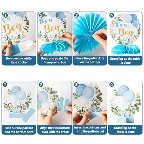 ANGOLIO 12Pcs It's a Boy Baby Shower Honeycomb Centerpieces Watercolor Blue Baby Shower Party Honeycomb Centerpieces Boy B...