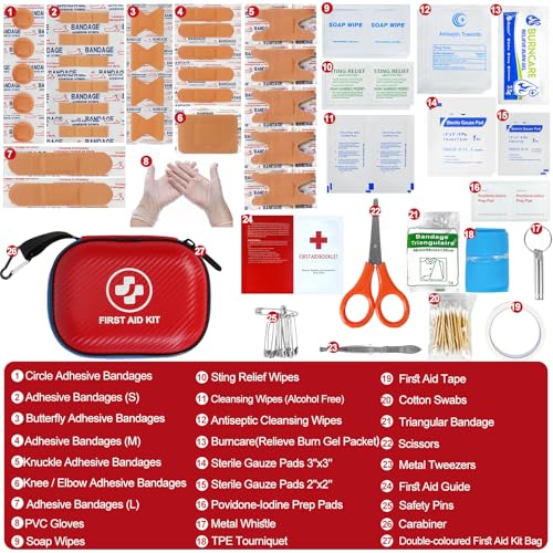 Small First Aid Kit - 185 Pieces Waterproof Emergency Kit for Home, Car, Office, Travel, Camping, Hiking & Outdoor - Porta...