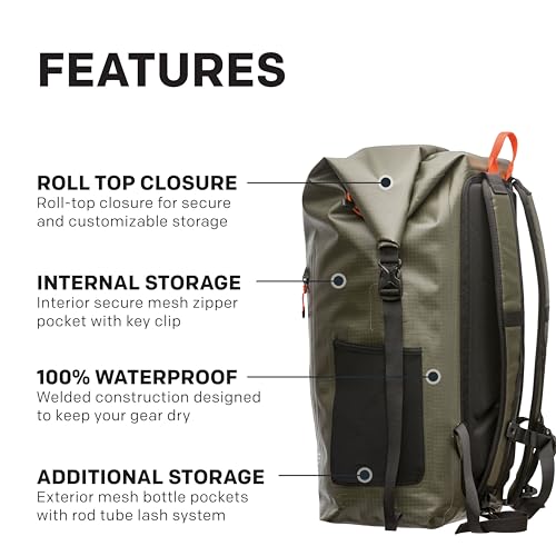 Grundéns Wayward Roll Top Backpack | Waterproof, 38L, Deep Depths