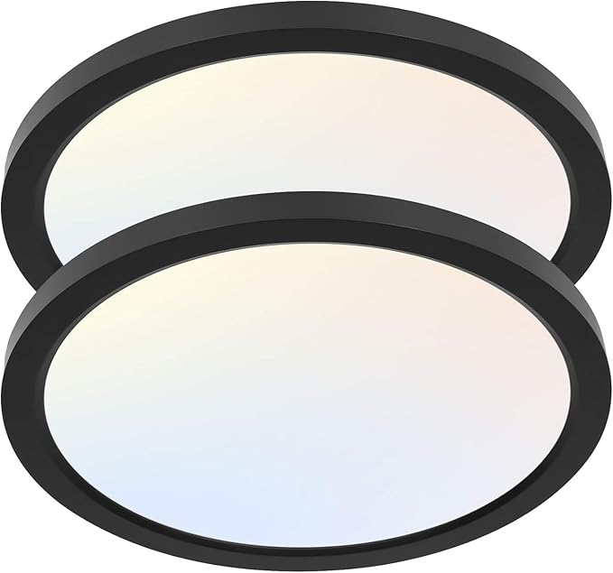 hykolity 2 Pack 12 Inch Selectable CCT LED Round Flat Panel Light, 24W, 3000K/4000K/5000K, Edge-Lit Flush Mount Ceiling Li...