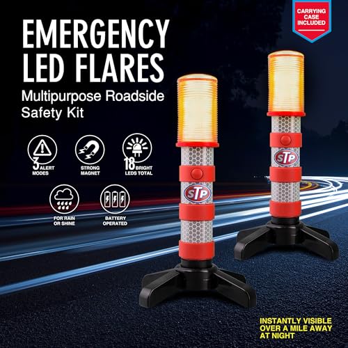 XTREME STP Emergency LED Road Flares, 3 Separate Lighting Modes: Flashing Red, Solid Red and White Flashlight, Visible Fro...