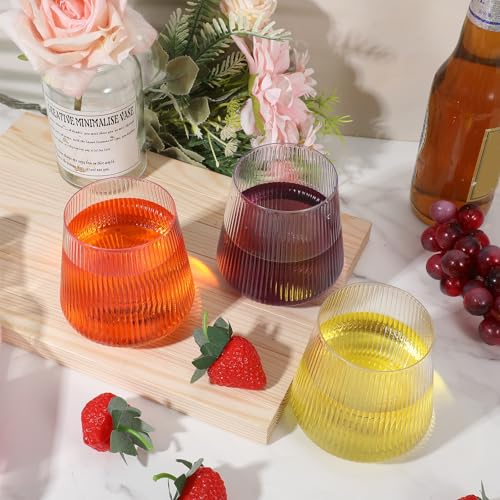 Kifmurase 20 Pack Plastic Ribbed Wine Glasses, 14OZ Origami Disposable Wine Glasses, Unbreakable Clear Plastic Cocktail Cu...