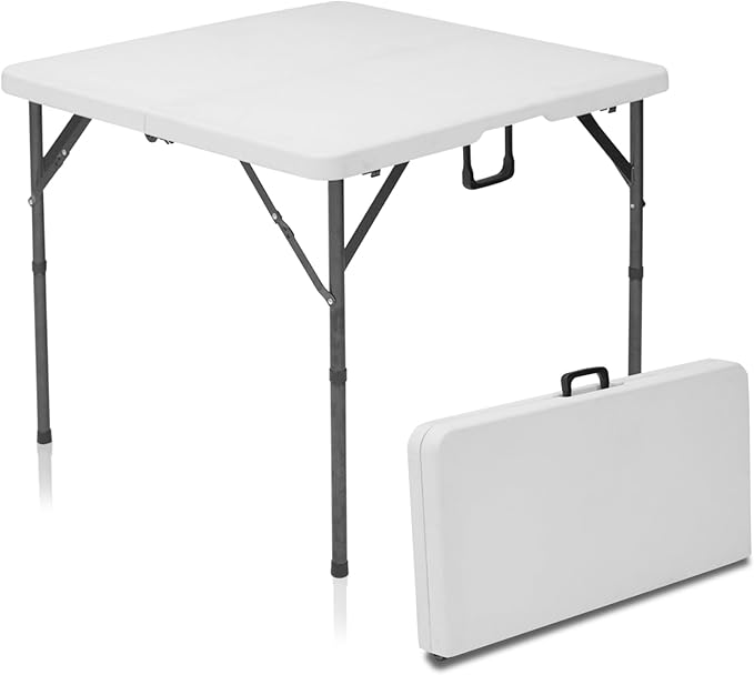 Plainsity Small White Table, Foldable Table with Foldable, Easy to Carry, for Family Gatherings, Outdoor Gatherings, Indoor