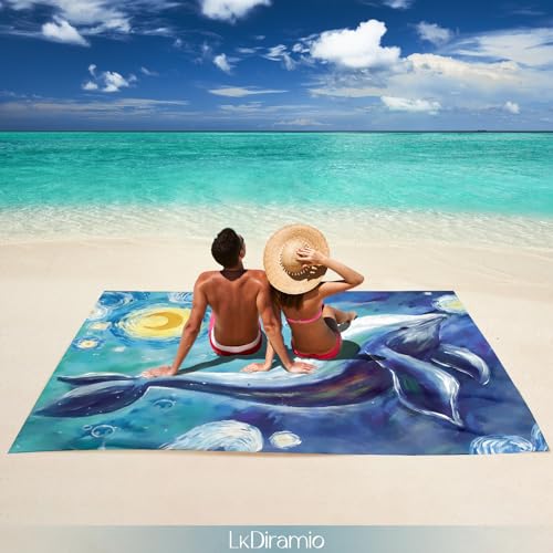 LkDiramio Beach Blanket Sand Proof Waterproof Oversized 100" x 80" Sand Free Mat with Corner Pockets and Mesh Bag for Outd...