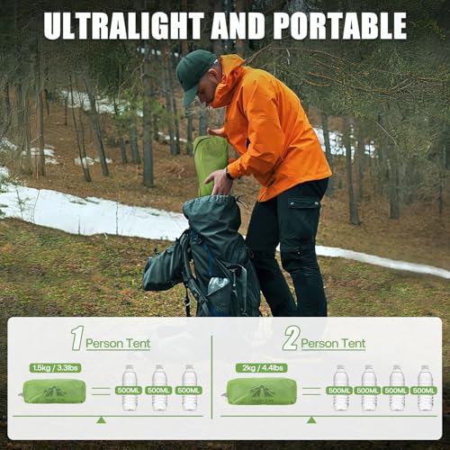 Night Cat Ultralight Tunnel Tent: Waterproof Lightweight Two People Backpacking Tent for Outdoor Camping Hiking Treeking w...