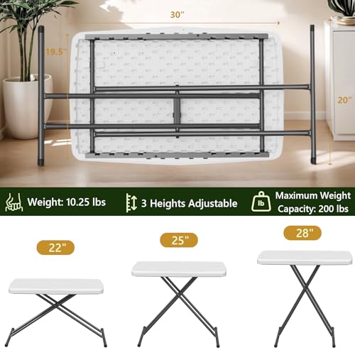 MAKE CHANGES Folding Table 30 Inch - Small Desk Adjustable Height TV Tray for Laptop, Couch, Camping - Heavy Duty Utility ...